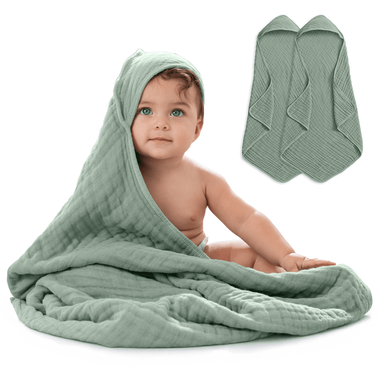 Hooded Baby Towel, 6 Layer 100% Muslin Cotton by Comfy Cubs