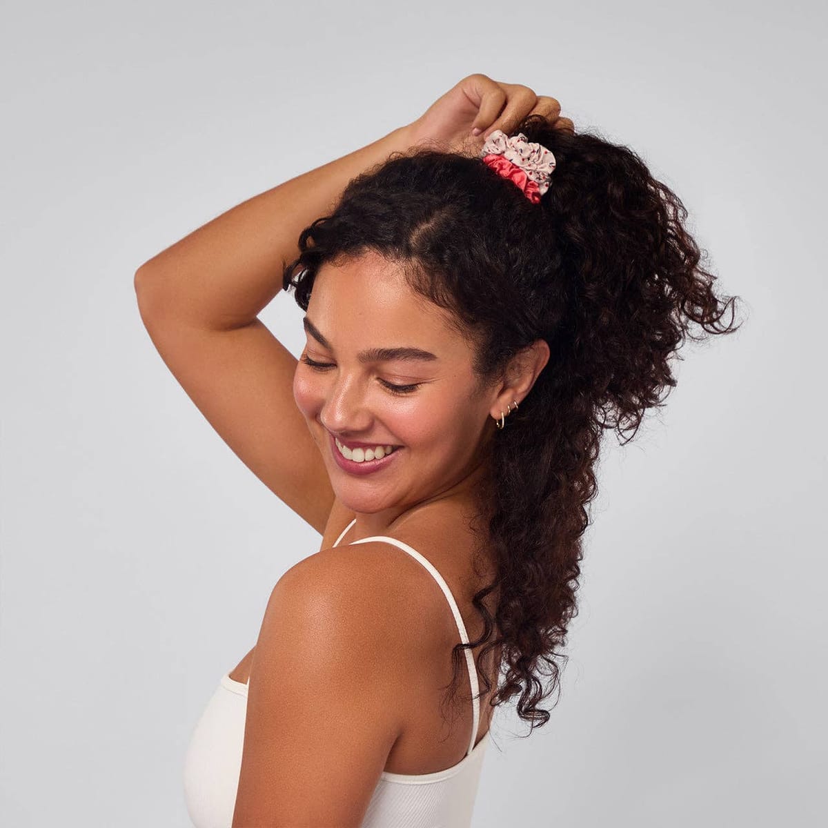 Ruched Satin Scrunchies 5pc Set - Assorted Cherry Blossom