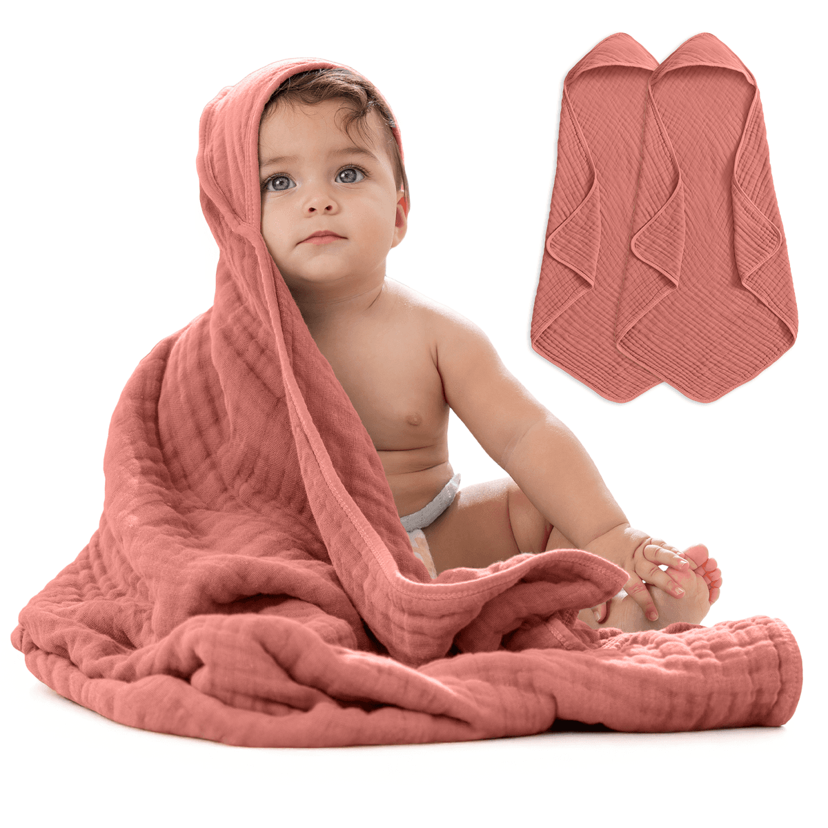 Hooded Baby Towel, 6 Layer 100% Muslin Cotton by Comfy Cubs