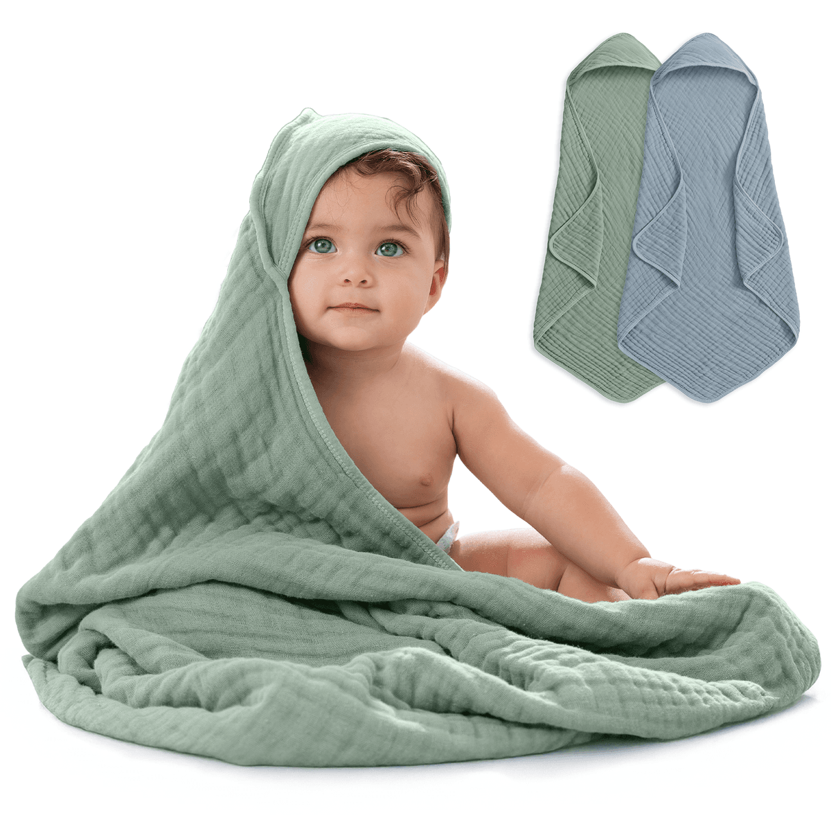 Hooded Baby Towel, 6 Layer 100% Muslin Cotton by Comfy Cubs
