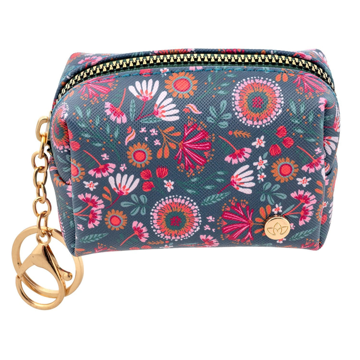 KEYCHAIN POUCH TEAL FLORAL (F26)