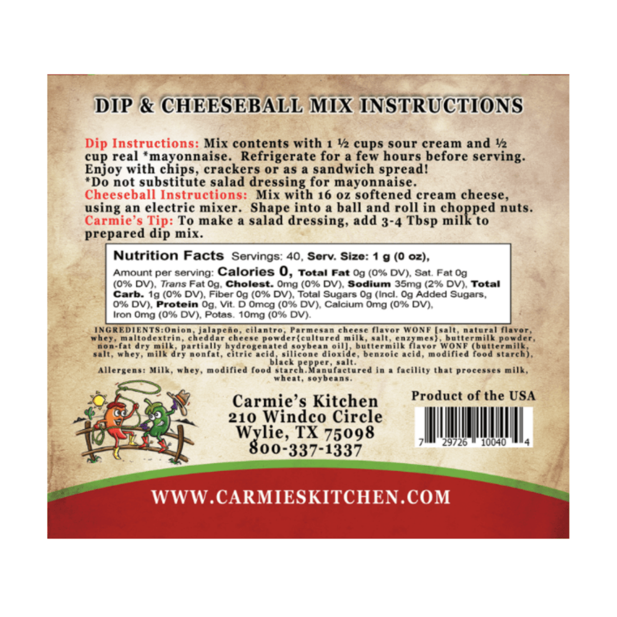 Carmie's Dip and Cheeseball Mixes